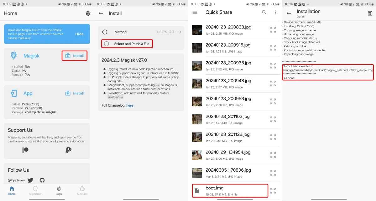 گام اول: نصب Magisk و پجکردن فایل بوت